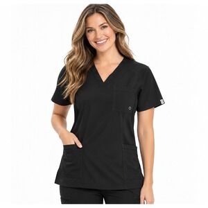 Infinity by Cherokee Scrub Top Womens M Black Excellent Stretch Ribbed CK900A